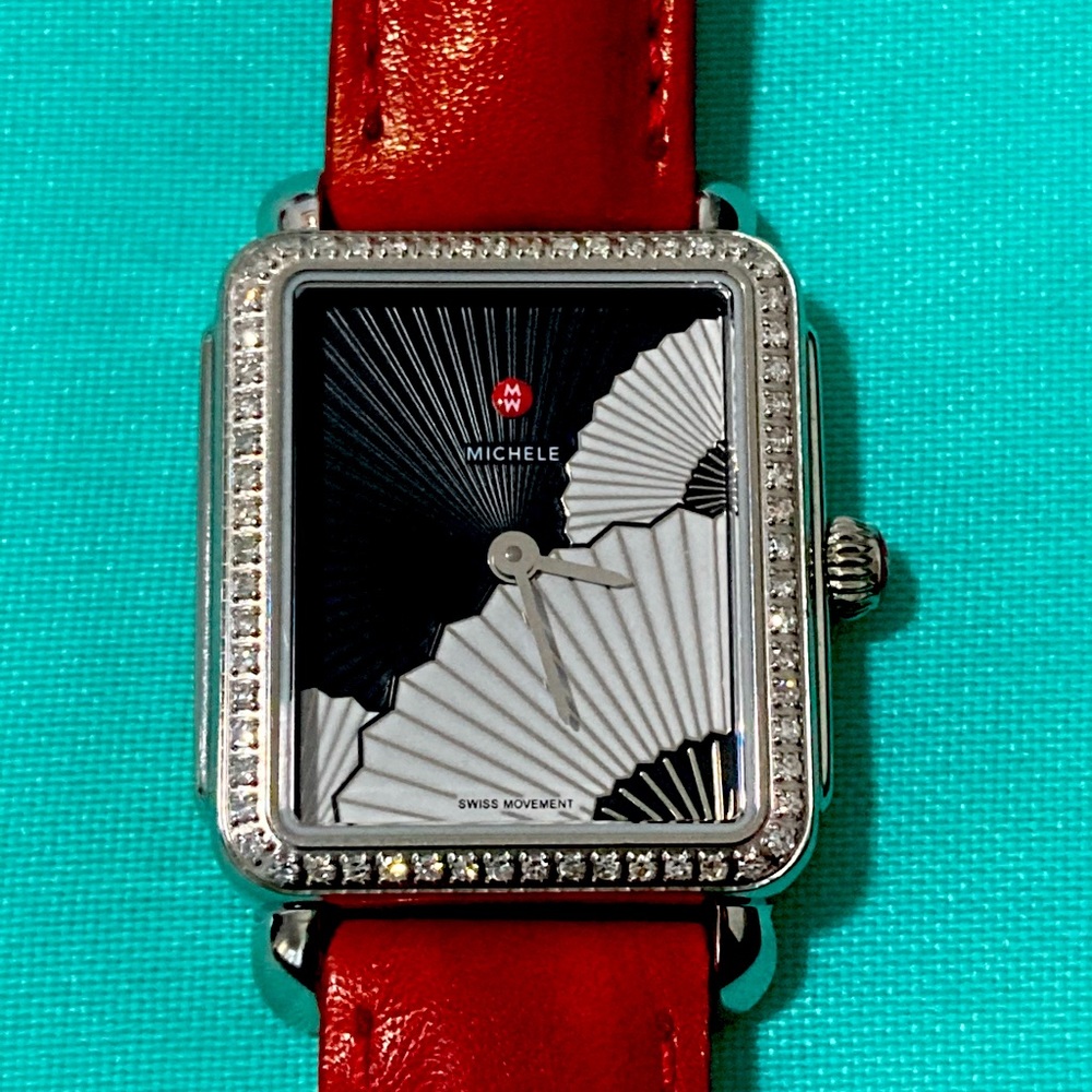 Michele Deco Diamond Watch with Leather Strap